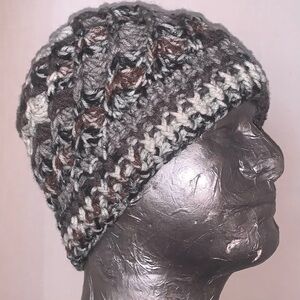 Crochet ivory gray brown beanie handmade for adult